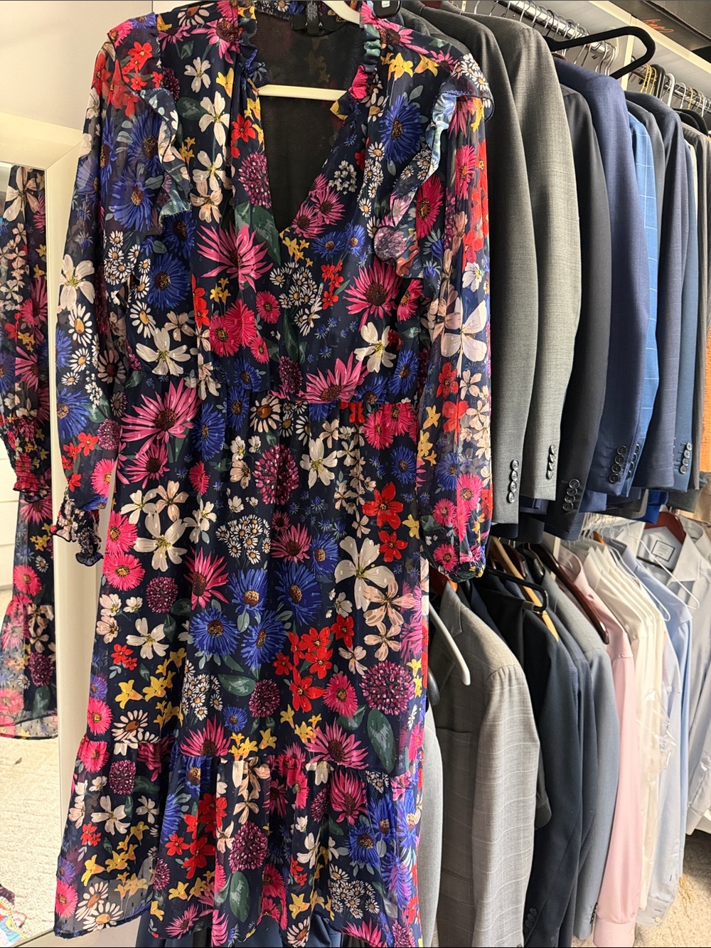 Aqua Navy Maxi Dress with Bright Floral Print